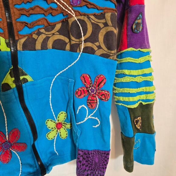 Seventh Avenue Nepal Patchwork Floral Hoodie Hippie Boho Gypsy Bohemian Large - Picture 4 of 13